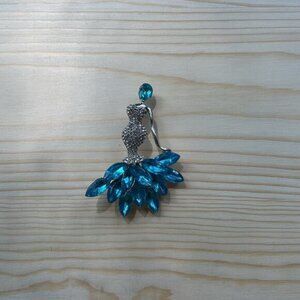 Silver & Blue Rhinestone Dancing Lady Brooch Pin Jewelry